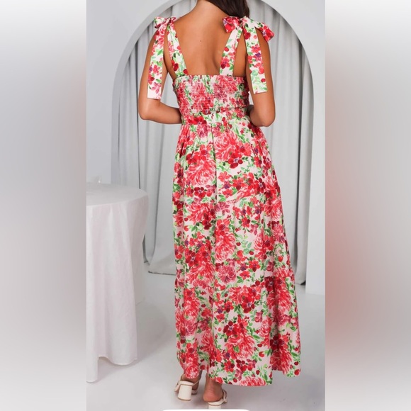 by AMICA HALTER STYLE V-NECK CRUISE RESORT PINK &RED FLORAL MAXI DRESS SZ 10 NWT - Picture 12 of 13